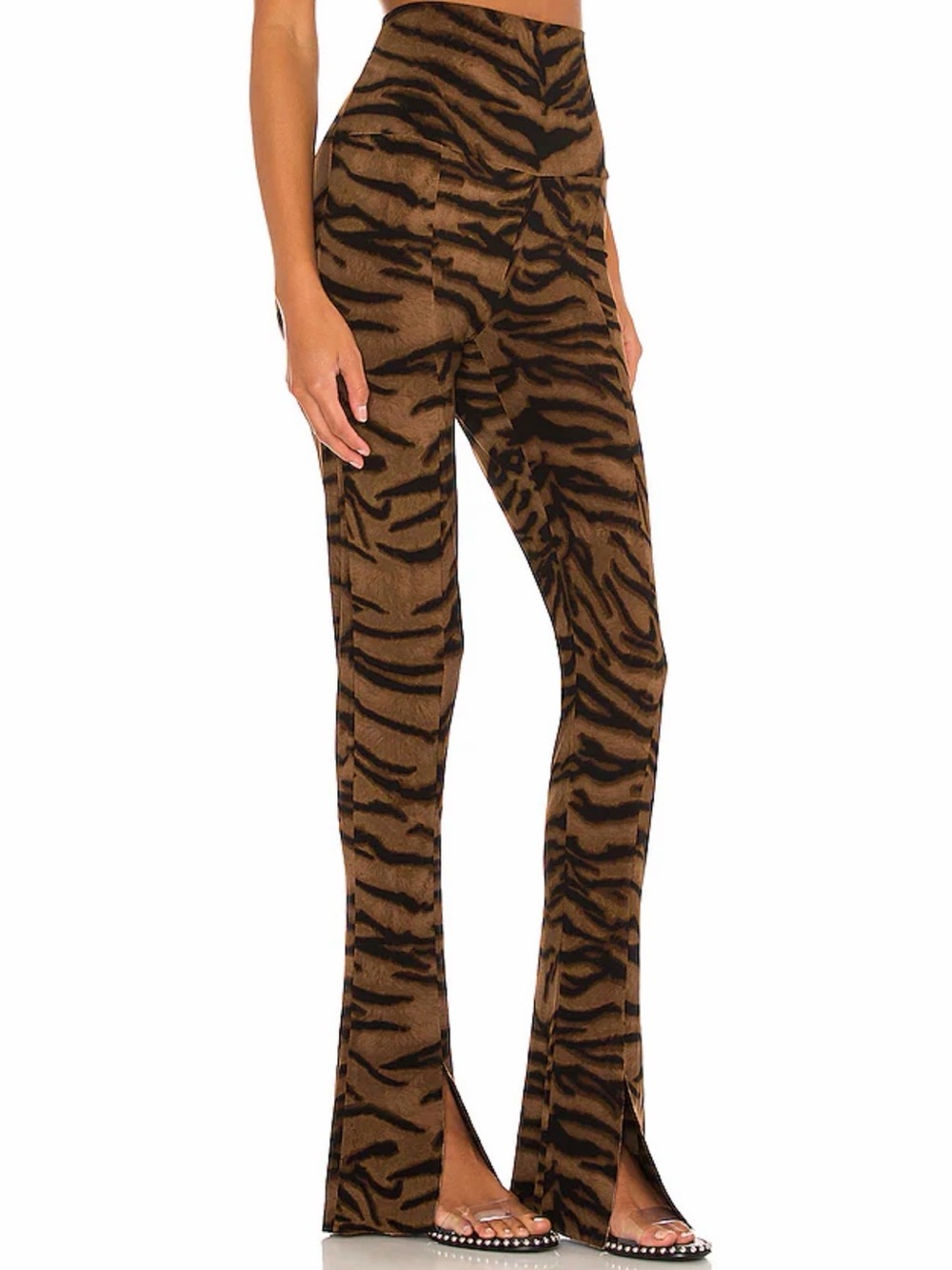 Norma Kamali Brown and Black Tiger-Print Wide-Leg Pants